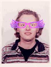 6. A picture of me wearing Dame Edna 
		type glasses.